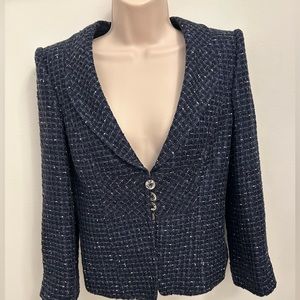 Armani Collezioni Navy Metallic Tweed Blazer IT 40 / US 4 Italy